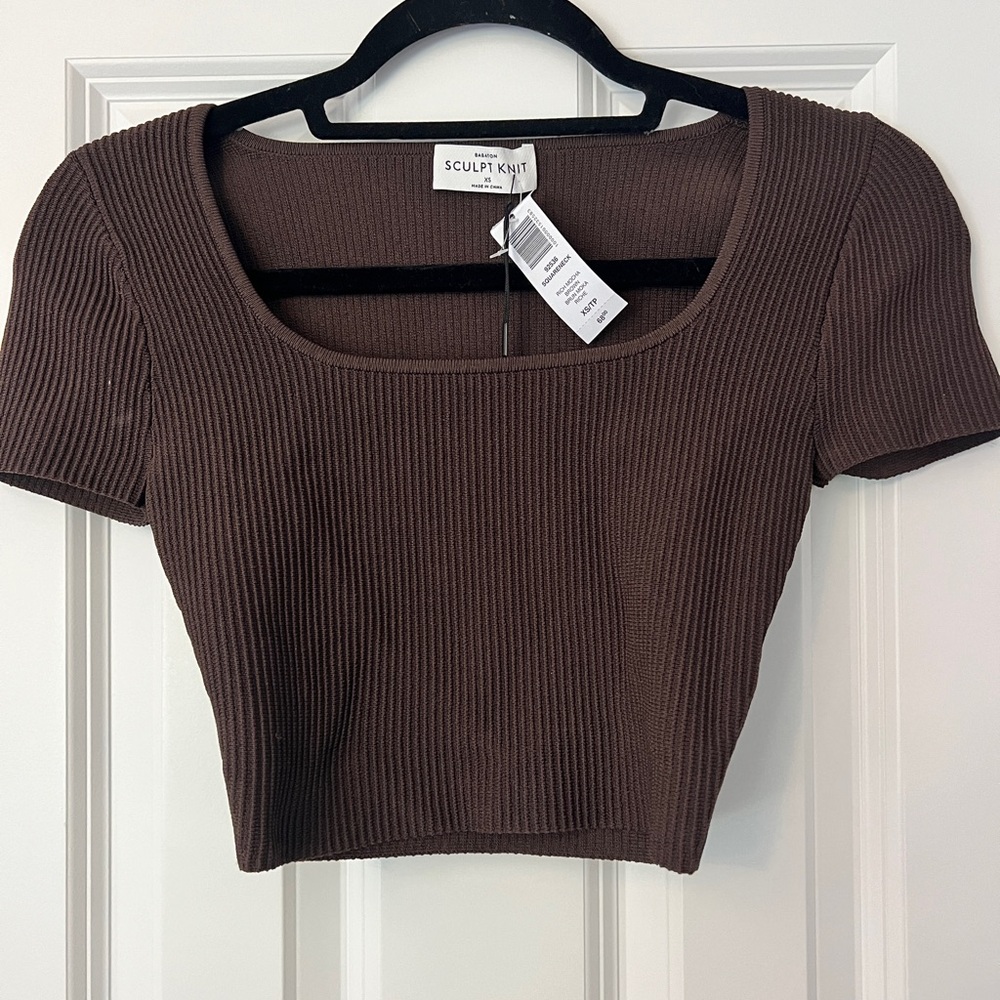 Aritzia Babaton Brown Ribbed Top